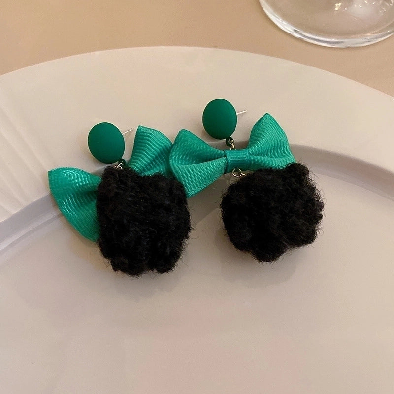 Retro Bear Heart Shape Bow Knot Arylic Alloy Cloth Enamel Artificial Pearls Rhinestones Opal Women\'s Earrings 1 Pair