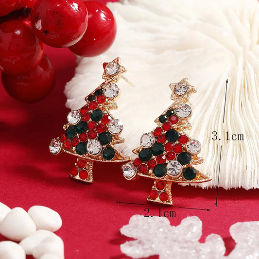 Christmas Earrings Christmas Necklace Ring Earrings Crystal Christmas Tree Four-piece Set