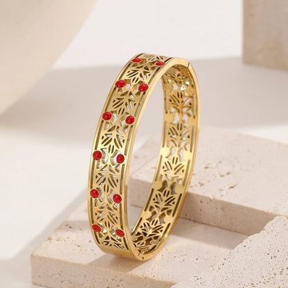 Handmade Minimalist Paisley Geometric Titanium Steel 18K Gold Plated Turquoise Bangle In Bulk