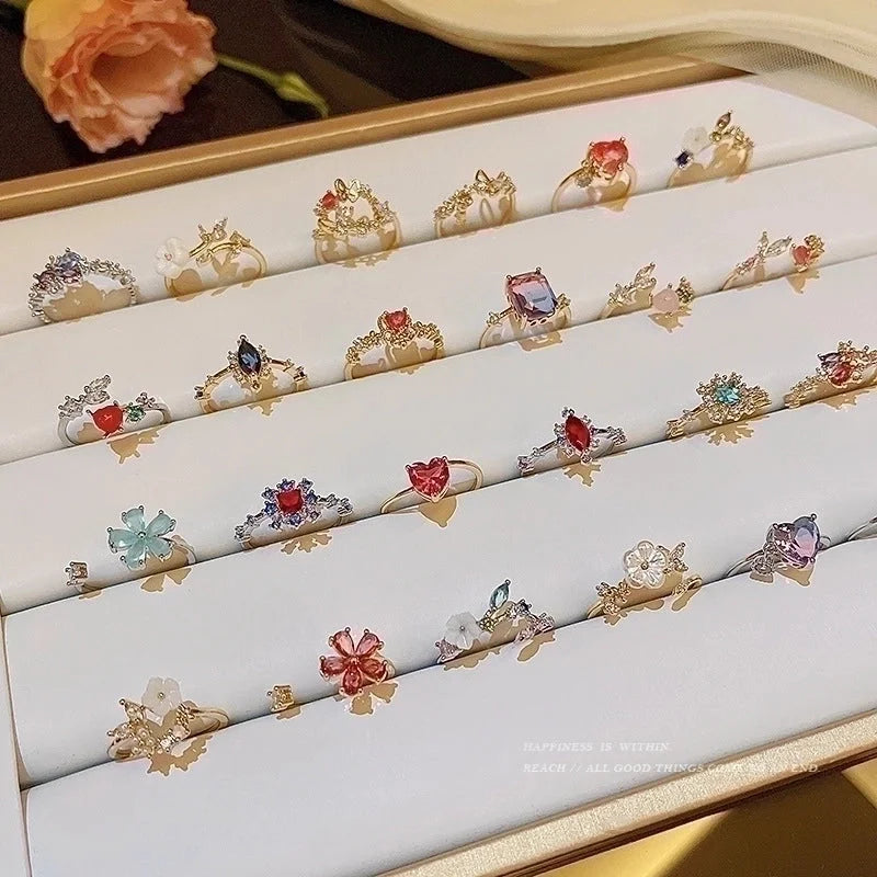 Fashion Heart Shape Copper Inlay Artificial Gemstones Open Ring 1 Piece