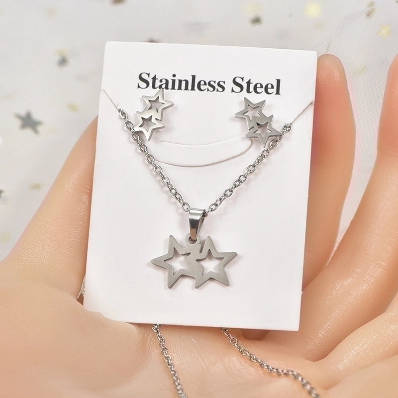 Minimalist Tortoise Star Heart Shape Stainless Steel Hollow Out Earrings Necklace 1 Set