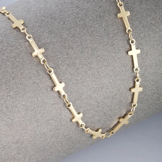 304 Stainless Steel 18K Gold Plated Raw Steel Novelty Minimalist Plating Cross Necklace