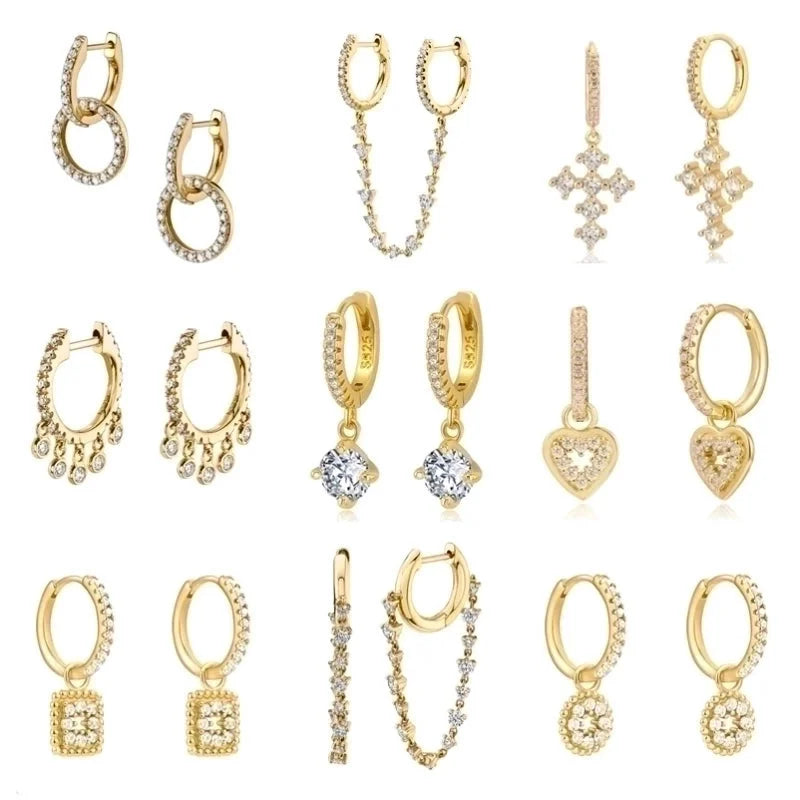 1 Pair Fashion Cross Heart Shape Plating Copper Zircon Dangling Earrings