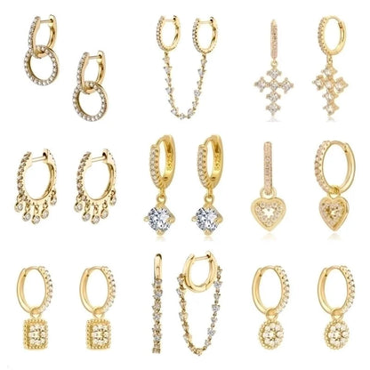 1 Pair Fashion Cross Heart Shape Plating Copper Zircon Dangling Earrings