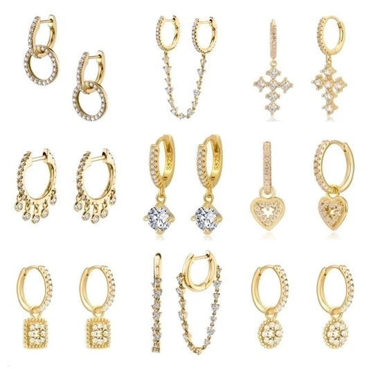 1 Pair Fashion Cross Heart Shape Plating Copper Zircon Dangling Earrings