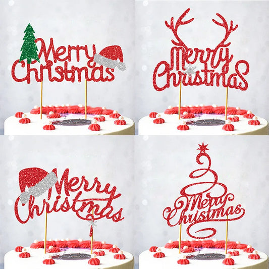 5 Packs Christmas Cake Decoration Insert Merry Christmas Insert Santa Hat Theme Cake Insert