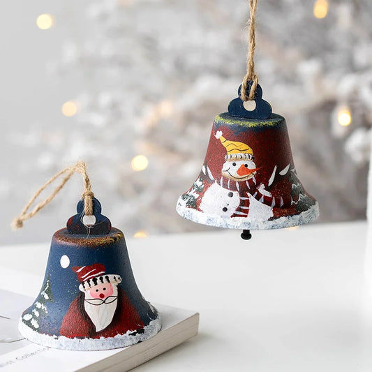 3 Pieces American Vintage Christmas Iron Bell Pendant Elder Snowman Bell Decoration Christmas Tree Bell Christmas Decoration