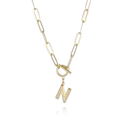 Copper Paperclip Chain Toggle Letter Pendant Necklace