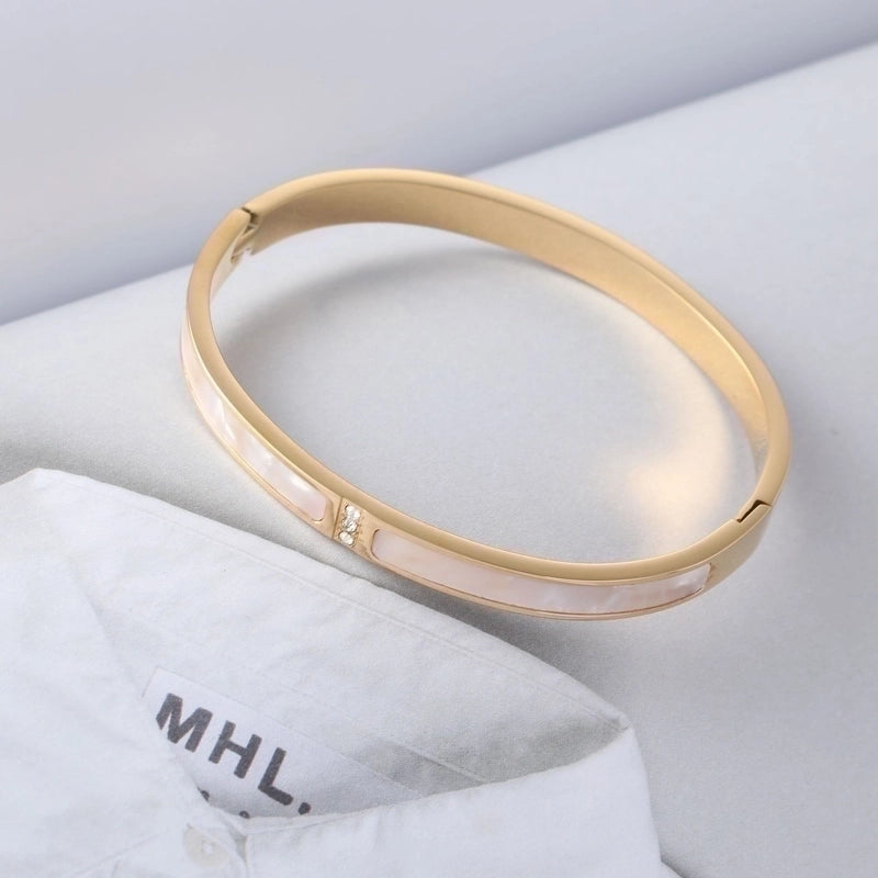 Ins Style Elegant Korean Style Geometric Stainless Steel Plating Diamond 18k Gold Plated Bangle