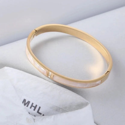 Ins Style Elegant Korean Style Geometric Stainless Steel Plating Diamond 18k Gold Plated Bangle