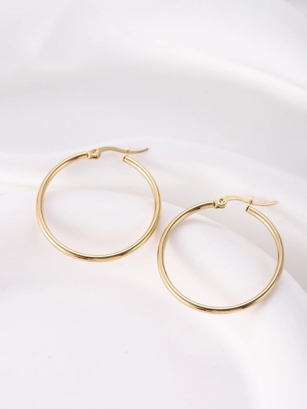 1 Pair Vintage Style Modern Style Minimalist Round Plating Titanium Steel 18K Gold Plated Hoop Earrings