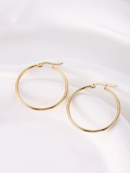 1 Pair Vintage Style Modern Style Minimalist Round Plating Titanium Steel 18K Gold Plated Hoop Earrings