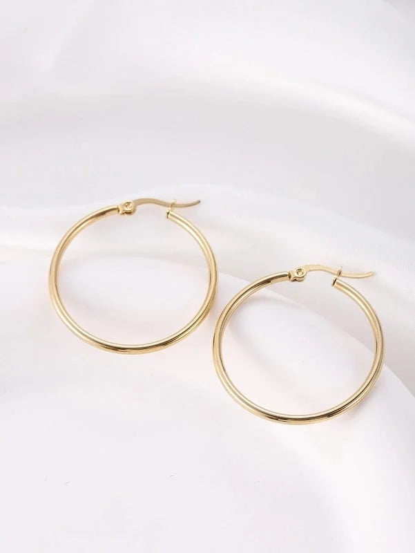 1 Pair Vintage Style Modern Style Minimalist Round Plating Titanium Steel 18K Gold Plated Hoop Earrings