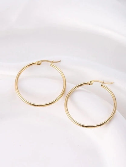 1 Pair Vintage Style Modern Style Minimalist Round Plating Titanium Steel 18K Gold Plated Hoop Earrings