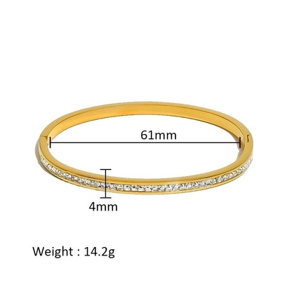 Minimalist Shiny Solid Color 316L Stainless Steel 18K Gold Plated Zircon Bangle In Bulk