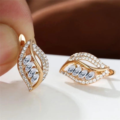 1 Pair Elegant Minimalist Leaf Plating Inlay Copper Zircon Earrings