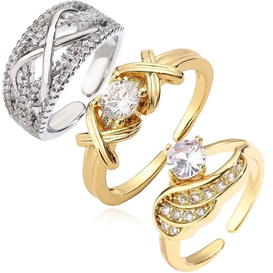 Copper Inlay Geometric Zircon Open Rings