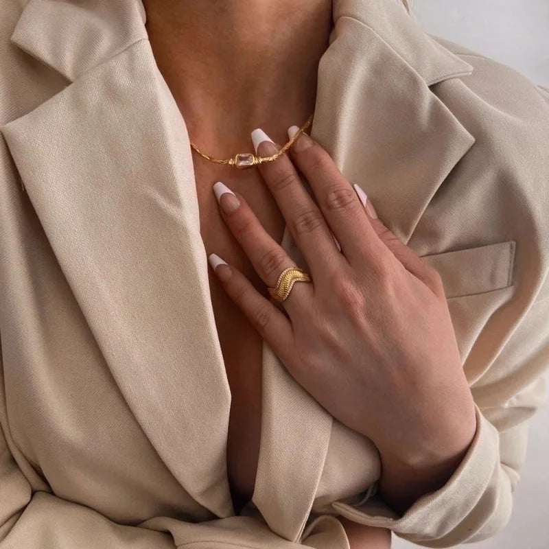 201 Stainless Steel 304 Stainless Steel Glass Gold Plated Elegant Streetwear Plating Inlay Geometric Zircon Bracelets Necklace