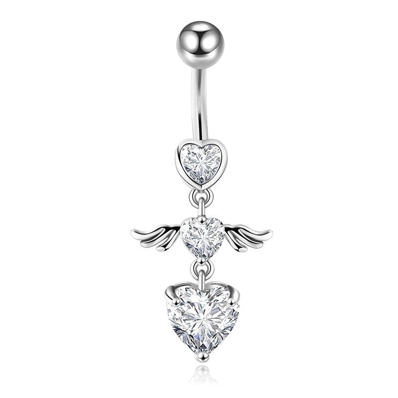 Minimalist Heart Shape Bow Knot Stainless Steel Plating Zircon Belly Ring 1 Piece