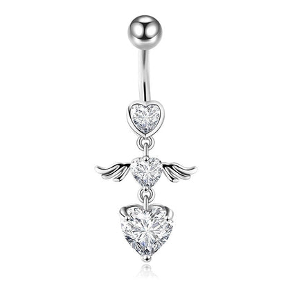 Minimalist Heart Shape Bow Knot Stainless Steel Plating Zircon Belly Ring 1 Piece