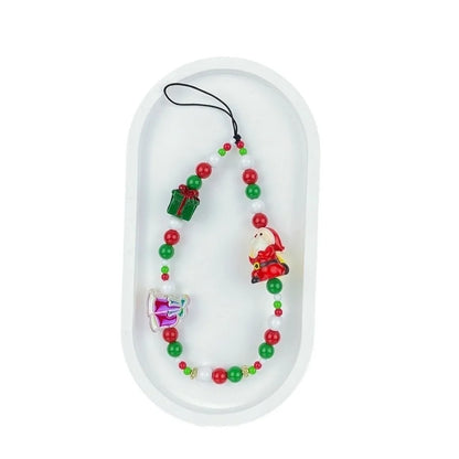 Elegant Minimalist Christmas Tree Santa Claus Snowman Resin Glass Beaded Christmas Mobile Phone Chain