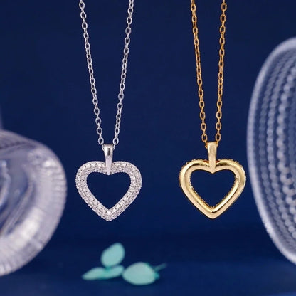 304 Stainless Steel Copper Inlay Heart Shape Zircon Pendant Necklace