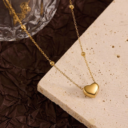 Titanium Steel Copper Leaf Heart Shape Pendant Necklace