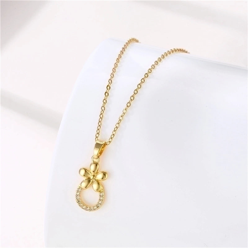 Stainless Steel Titanium Steel 18K Gold Plated Minimalist Plating Inlay Flower Dragonfly Butterfly Zircon Pendant Necklace