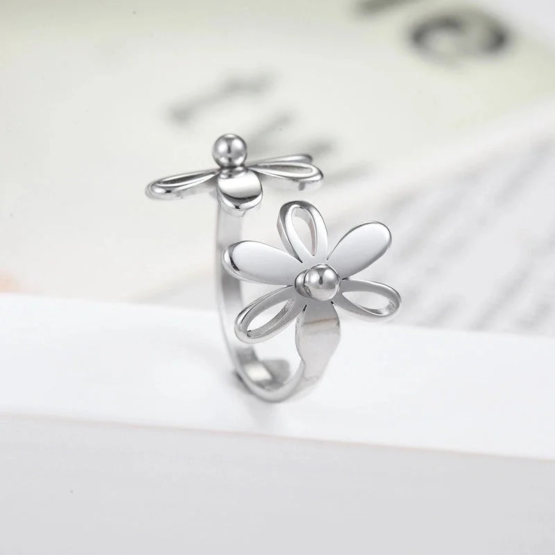 Fashion Flower 304 Stainless Steel 18K Gold Plated Plating Open Ring