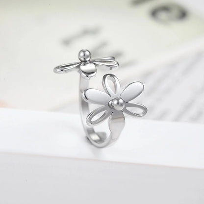 Fashion Flower 304 Stainless Steel 18K Gold Plated Plating Open Ring