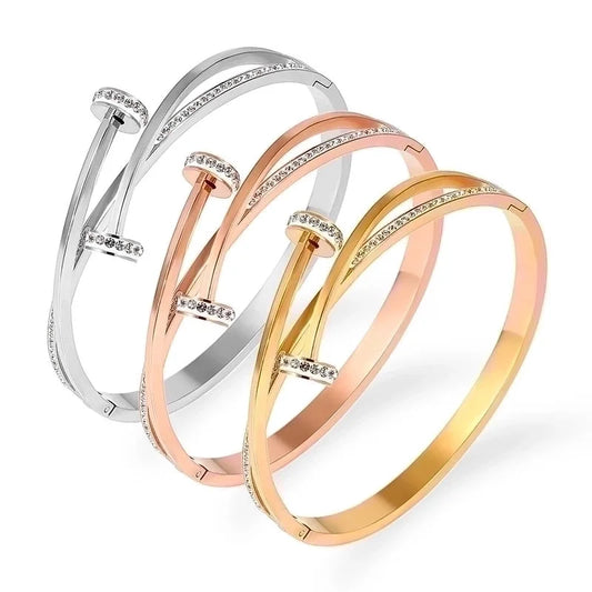 Minimalist Commute Nail Titanium Steel Plating Inlay Bangle