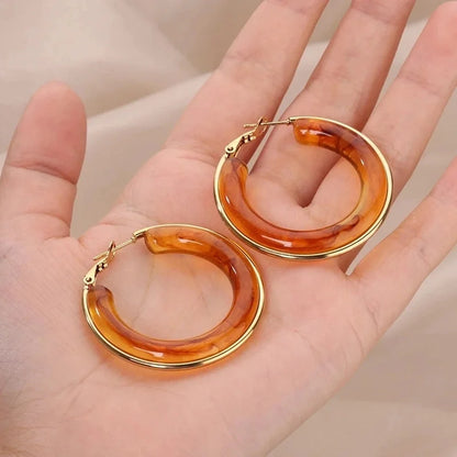 1 Piece IG Style Round Inlay 304 Stainless Steel Acrylic 18K Gold Plated Earrings