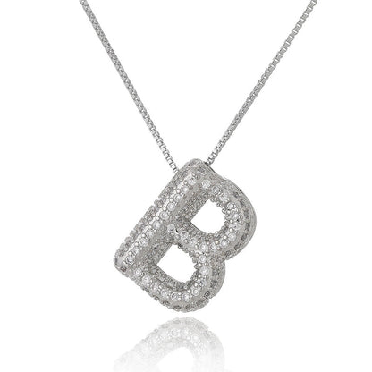 Copper Inlay Letter Zircon Pendant Necklace