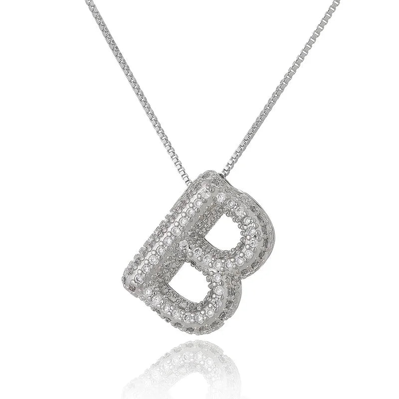 Copper Inlay Letter Zircon Pendant Necklace