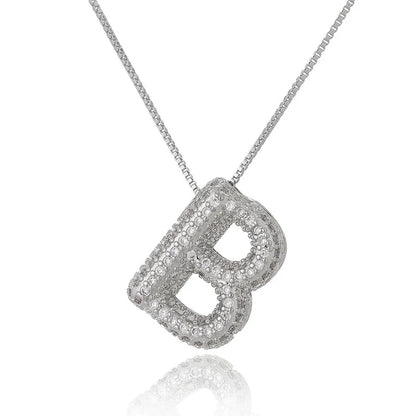 Copper Inlay Letter Zircon Pendant Necklace