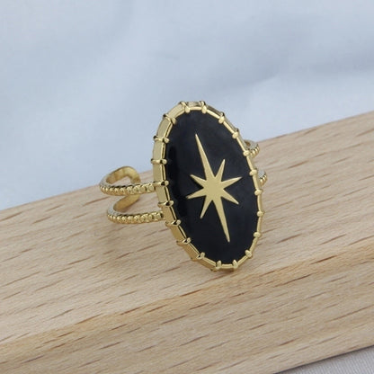 Minimalist Geometric 304 Stainless Steel Natural Stone 18K Gold Plated Hollow Out Open Ring