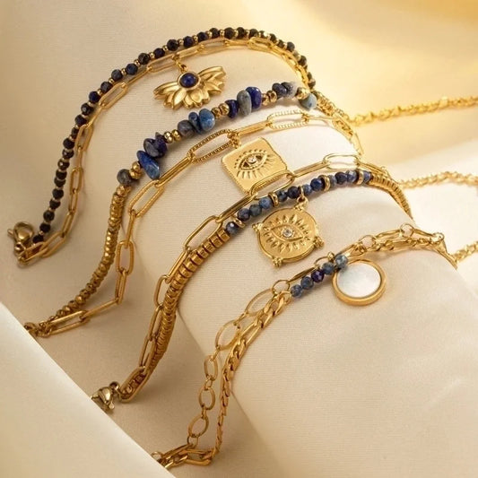 Lady U Shape Devil\'s Eye Titanium Steel Natural Stone Bracelets In Bulk