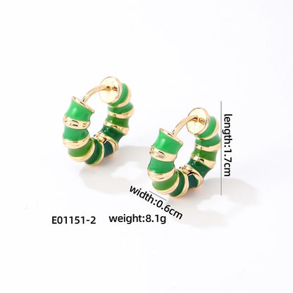1 Pair Vintage Style Sweet Minimalist Geometric Stripe Enamel Plating Stainless Steel Earrings