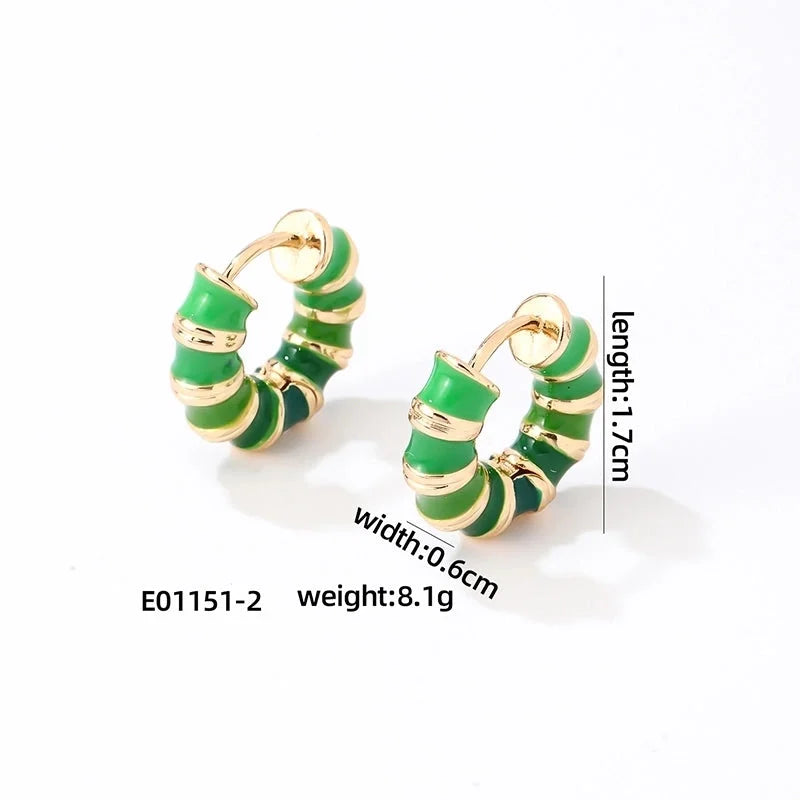 1 Pair Vintage Style Sweet Minimalist Geometric Stripe Enamel Plating Stainless Steel Earrings