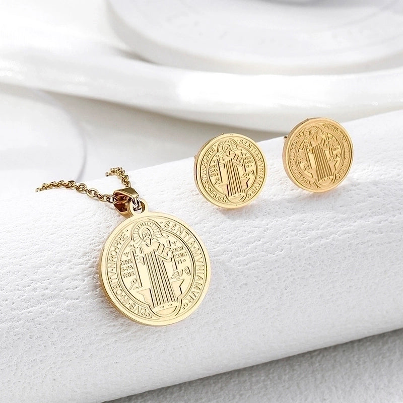 Vintage Style Geometric 304 Stainless Steel 18K Gold Plated Plating Earrings Necklace