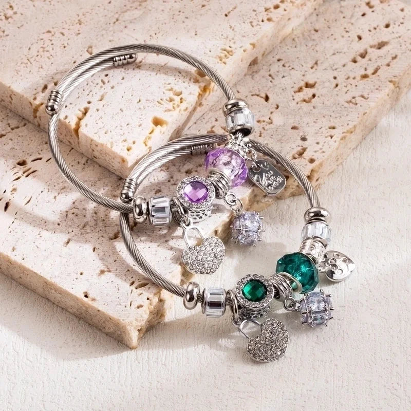 Elegant Cute Heart Shape Lock 304 Stainless Steel Alloy Rhinestones Bangle In Bulk