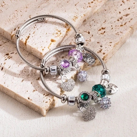 Elegant Cute Heart Shape Lock 304 Stainless Steel Alloy Rhinestones Bangle In Bulk