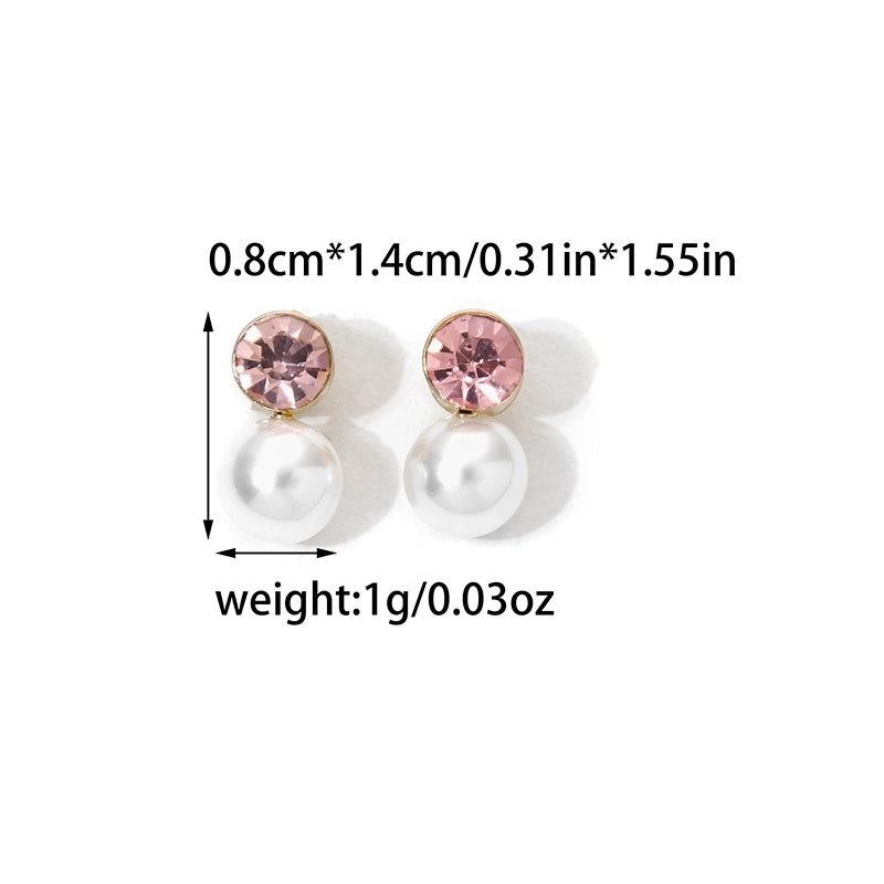 1 Pair Casual Sweet Minimalist Round Inlay 304 Stainless Steel Pearl Zircon 14K Gold Plated Ear Studs