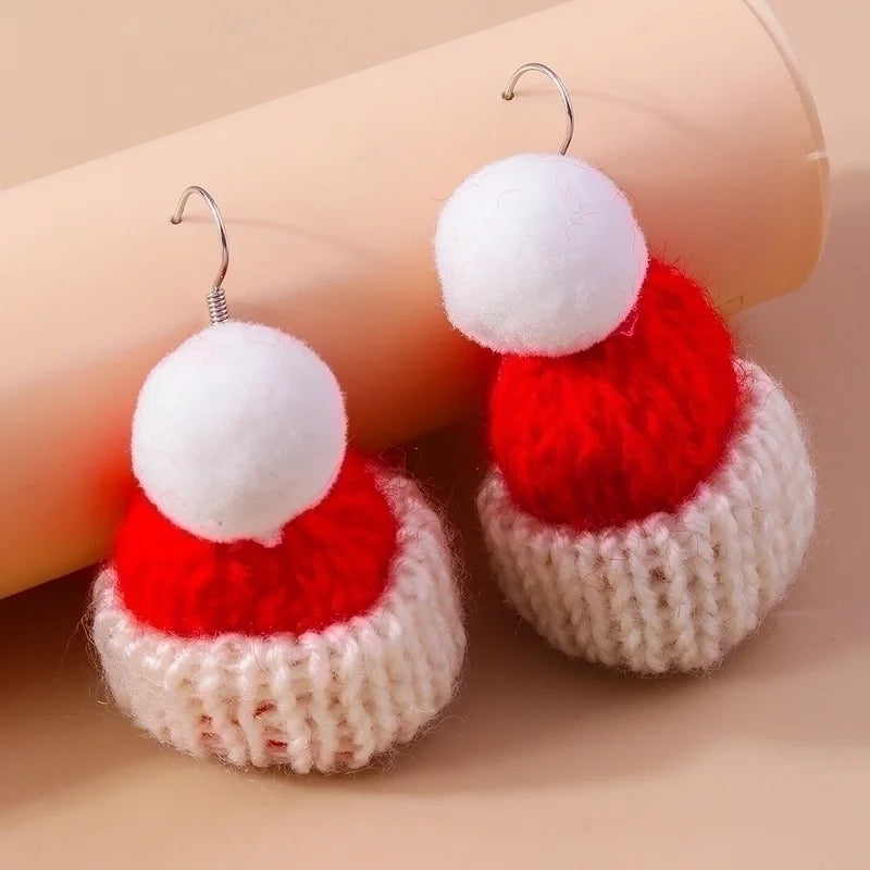 1 Pair Cute Christmas Hat Knit Zinc Alloy Drop Earrings