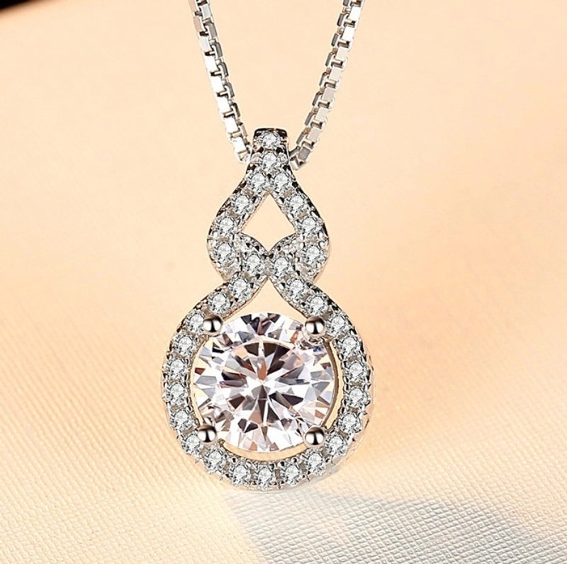 Shiny Geometric White Copper Inlay Rhinestones Pendant Necklace