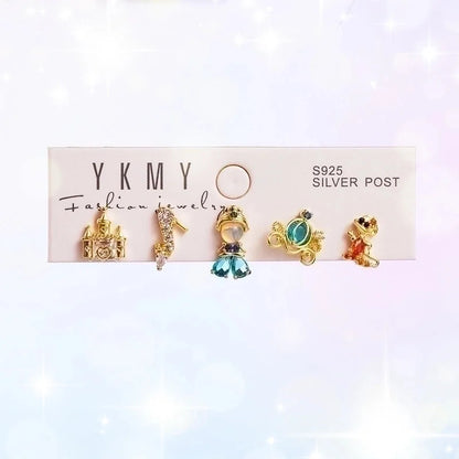 1 Set Ig Style Sweet Princess Castle Flower Asymmetrical Copper Zircon 14k Gold Plated Ear Studs