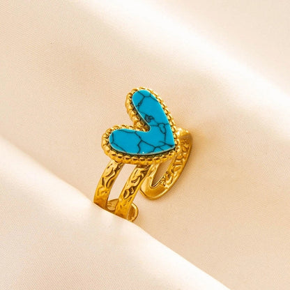 304 Stainless Steel Minimalist Inlay Heart Shape Artificial Gemstones Rings