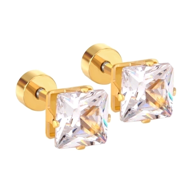 Minimalist Square Stainless Steel Rhinestone Ear Studs 1 Pair