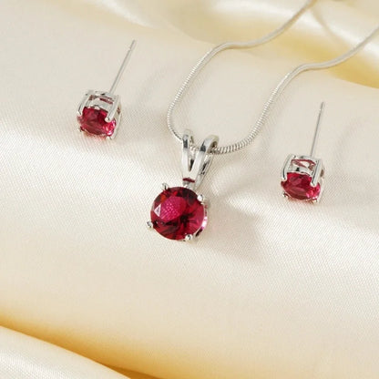 2 Pieces 304 Stainless Steel Copper Rhodium Plated Minimalist Classic Style Plating Inlay Round Zircon Earrings Necklace