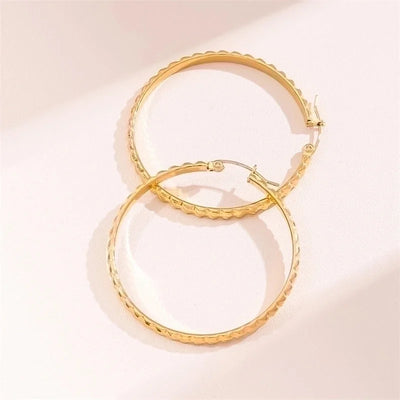 2 Pieces Retro Minimalist Round Waves Plating 201 Stainless Steel 18K Gold Plated Hoop Earrings